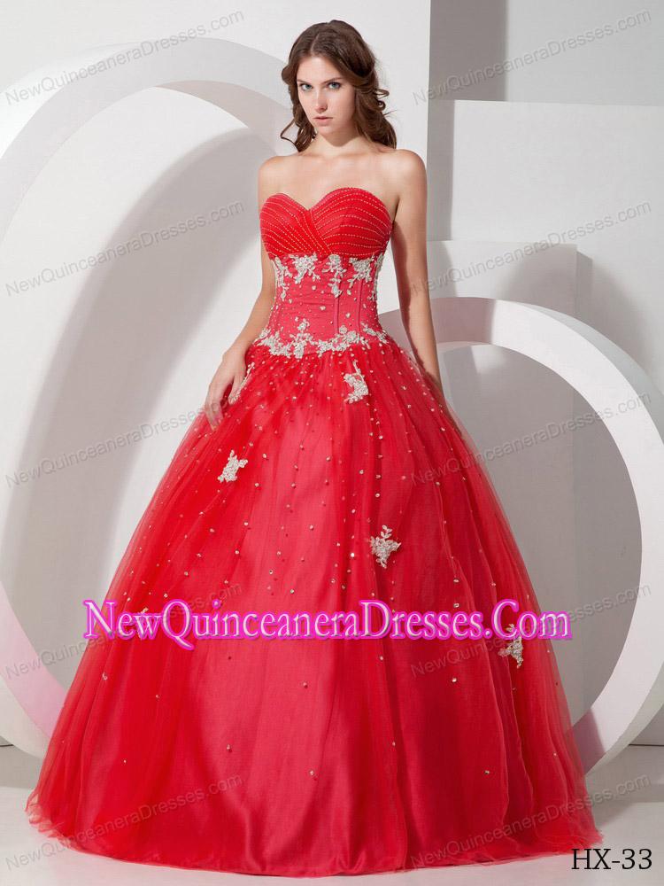 Ball Gown Sweetheart Tulle Appliques and Beading Beautiful Quinceanera Dresses