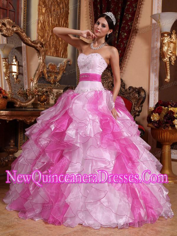 Beading Ruching Sweetheart Floor-length and Organza 2014 Quinceanera Dresses