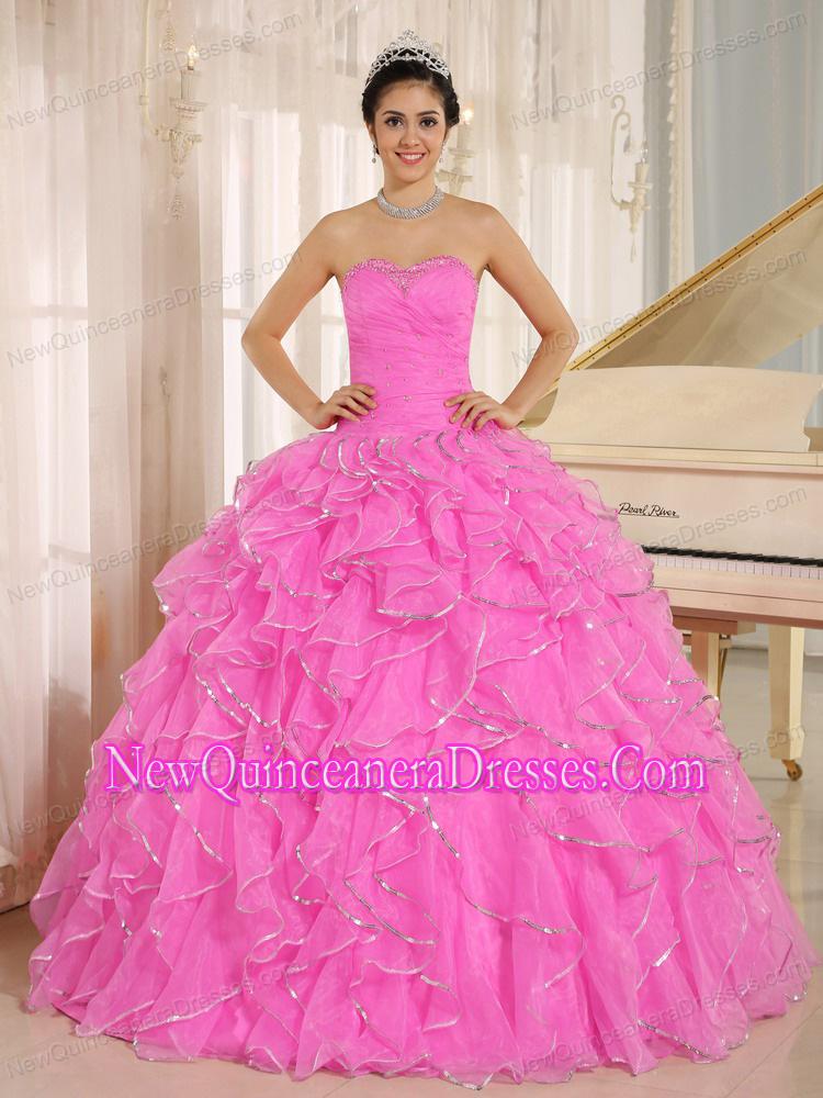 triumph Ruffles and Beaded 2014 Quinceanera Dresses in Hot Pink