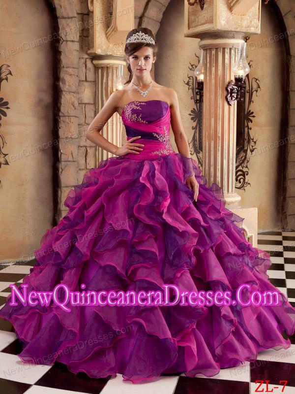 Plus Size Multi-color Ball Gown Strapless Floor-length Organza with Ruffles Quinceanera Dresses