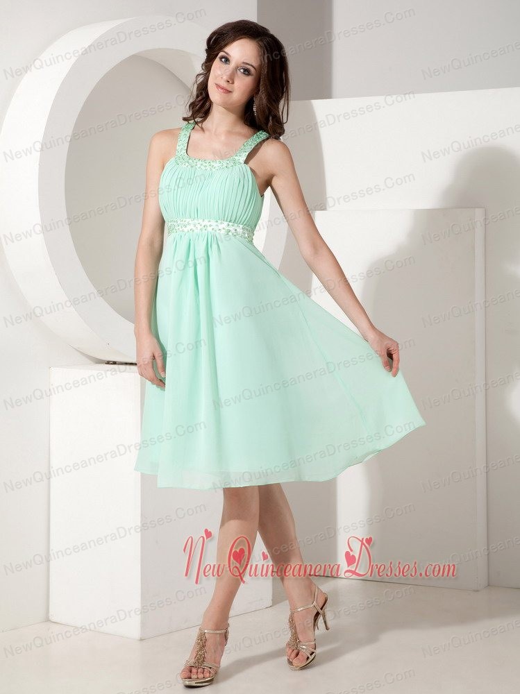 triumph Beautiful Empire Strap Knee-length Chiffon Beading Quinceanera Dama Dresses