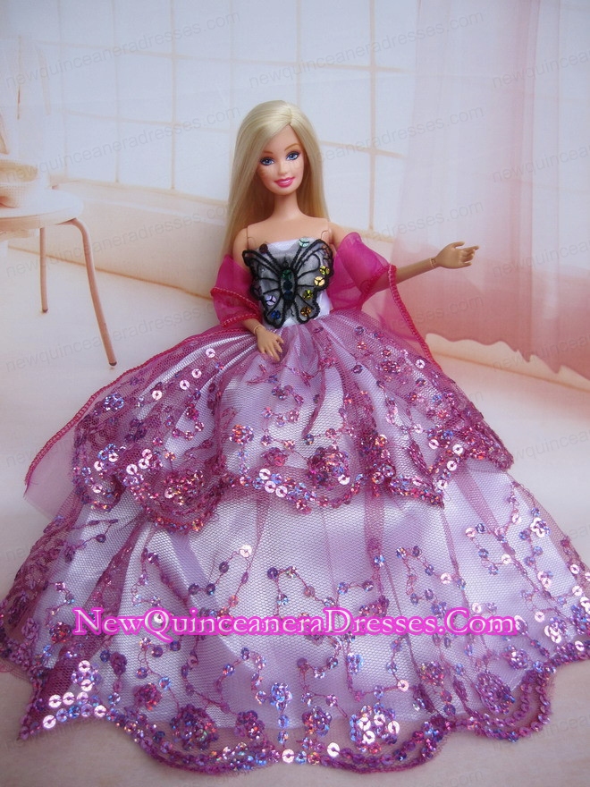 Beading Decorate Ball Gown Colorful Barbie Doll Dress