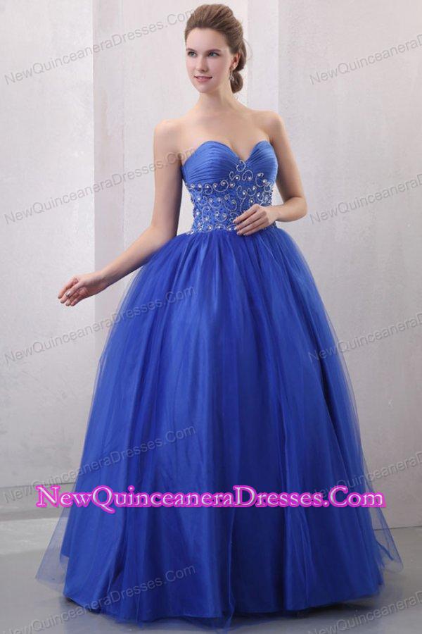 triumph Beaded Decorate Sweetheart Royal Blue Quinceanera Dress with Ruche