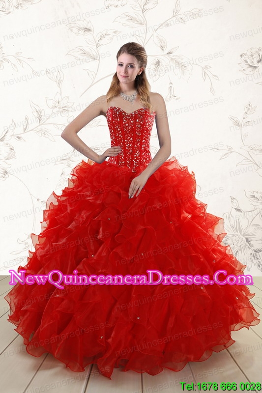 triumph 2015 New Style Red Quinceanera Dresses with Beading and Ruffles
