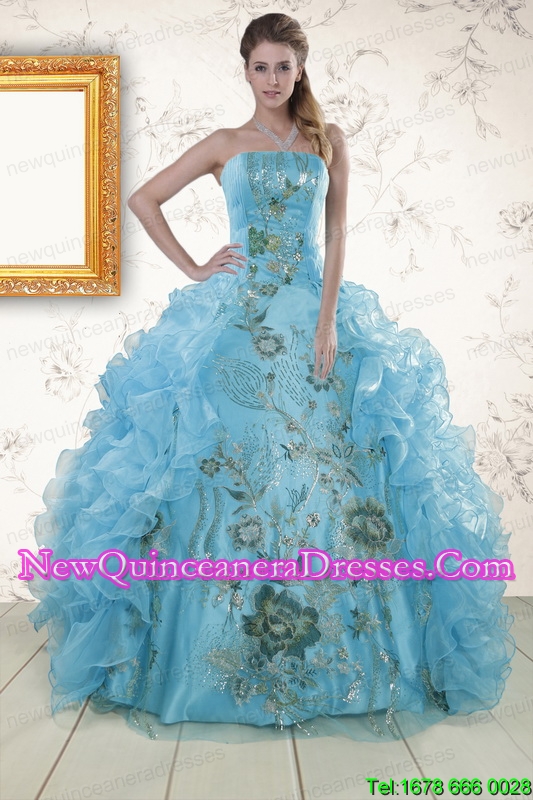 triumph New Style Embroidery 2015 Quinceanera Dresses in Baby Blue