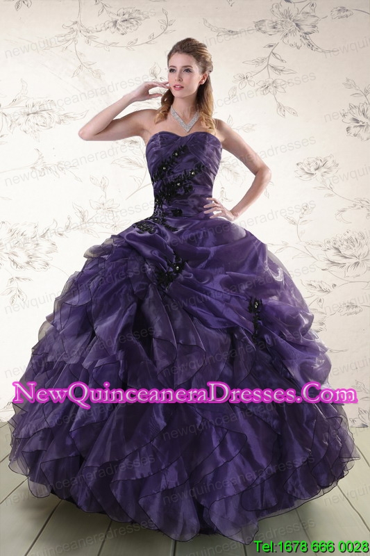 triumph New Style Sweetheart Appliques Purple Quinceanera Dress for 2015
