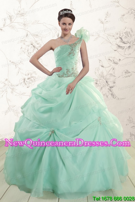 triumph 2015 Beautiful Apple Green One Shoulder Cheap Quinceanera Dresses with Appliques