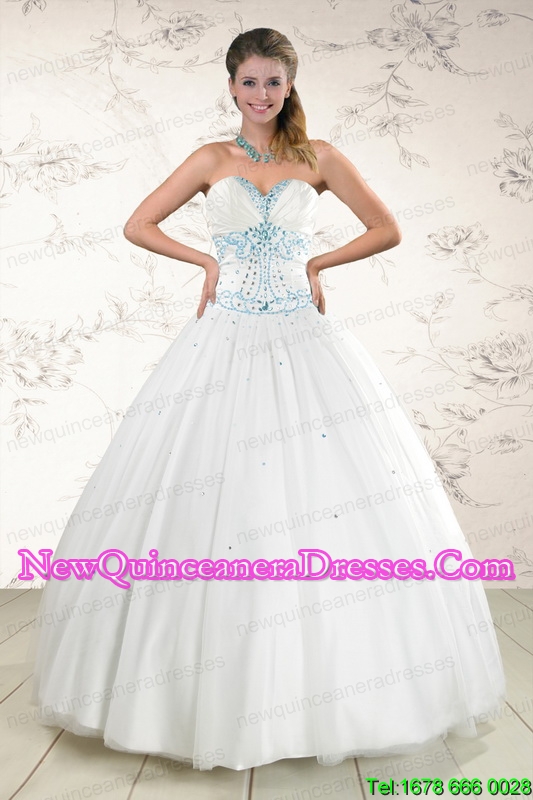 triumph 2015 Custom Made White Quinceanera Dresses with Appliques and Beading