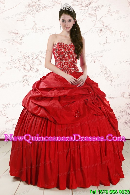 triumph 2015 Red Custom Made Sweetheart Beading Quinceanera Dresses