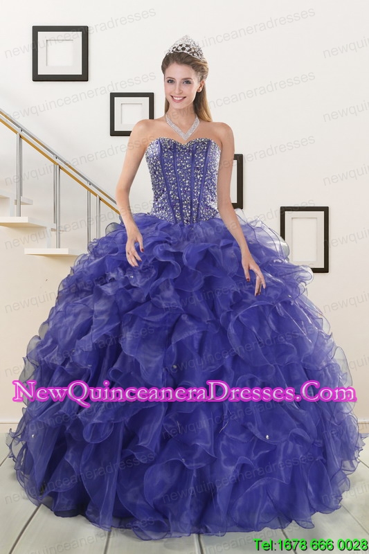 triumph 2015 Custom Made Sweetheart Purple Quinceanera Dresses with Beading and Ruffles