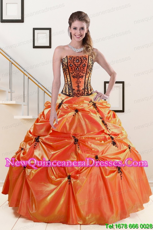 triumph 2015 Discount Orange Red and Black Quinceanera Dresses with Appliques
