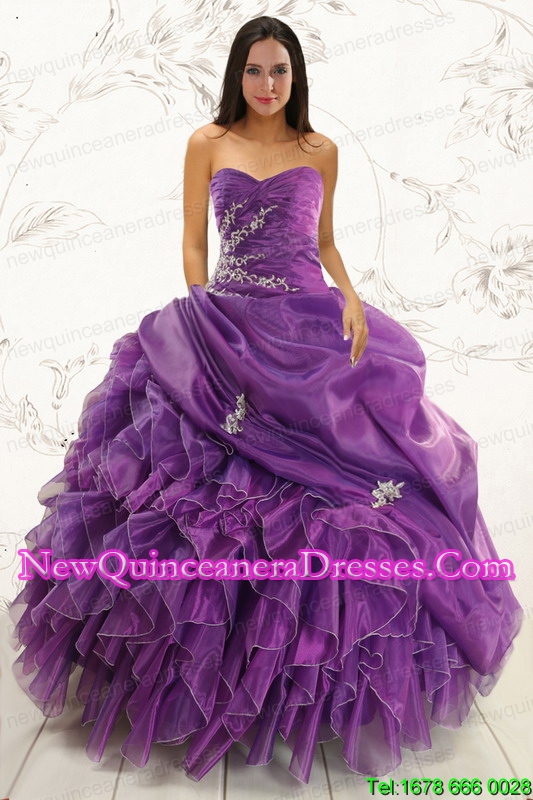 triumph 2015 Top Seller Purple Ball Gown Quinceanera Dress with Appliques and Ruffles