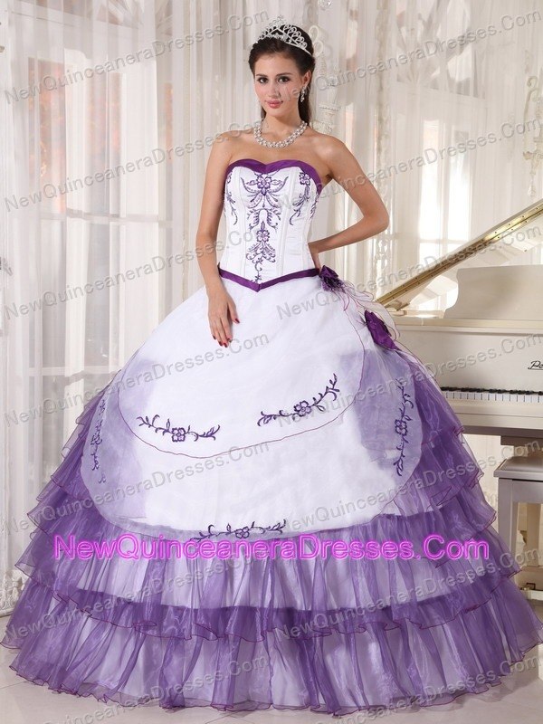 purple and white gown