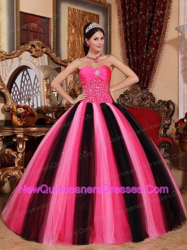 Modest Multi-colored Quinceanera Dress Sweetheart Tulle Beading Ball Gown