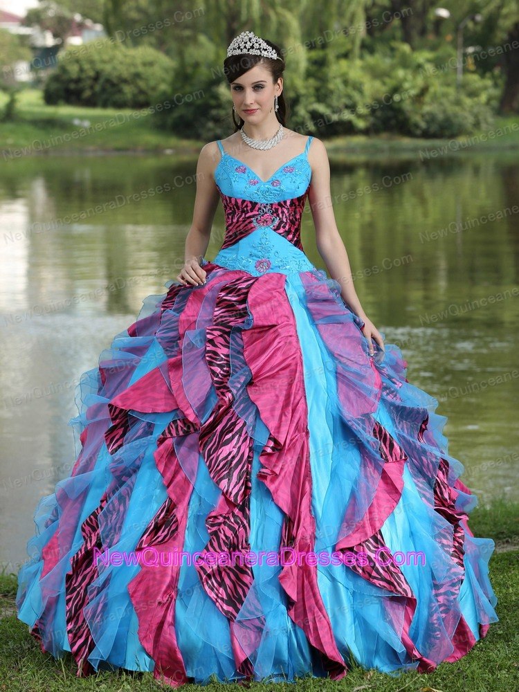 Organza Straps Beading For 2013 Colorful Quinceanera Dress In North Carolina