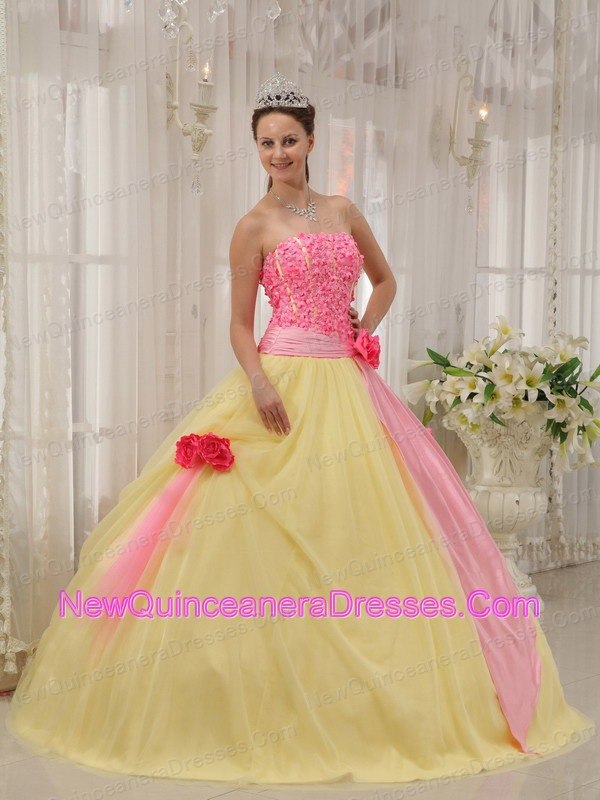 yellow and pink gown
