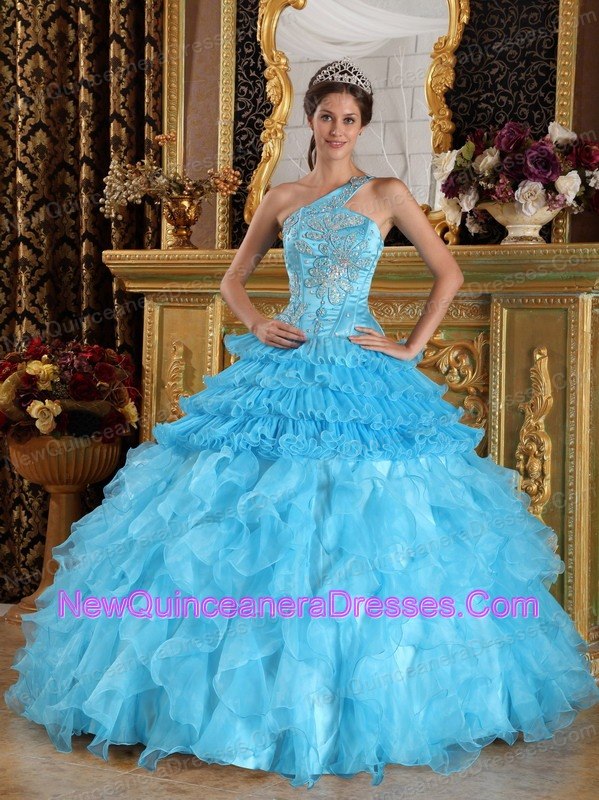 Aqua Blue Quinceanera Dress One Shoulder