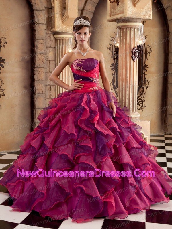 Brand New Multi-color Quinceanera Dress Strapless Organza Ruffles Ball Gown
