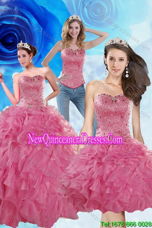triumph 2015 Brand New Coral Red Detachable Quinceanera Skirts with Beading and Ruffles
