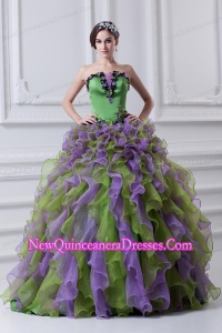 Ball Gown Strapless Multi-color Quinceanera Dress with Ruffles and Appliques