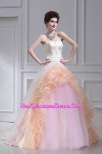 Multi-color Ball Gown Strapless Ruffles Court Train Quinceanera Dress
