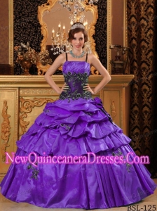 2014 Purple Ball Gown Straps Floor-length Taffeta With Appliques Quinceanera Dress