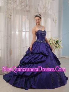 Appliqued Purple Ball Gown Sweetheart Taffeta 2014 Quinceanera Dress with Court Train
