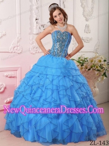 Aqua Blue Ball Gown Sweetheart Floor-length Organza With Beading 2014 Quinceanera Dress