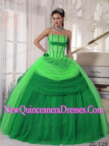 Ball Gown Strapless Floor-length Tulle 2013 Quinceanera Dress with Beading