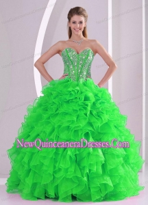 Ball Gown Sweetheart Ruffles and Beading Organza 2013 Quinceanera Dress in Sweet 16