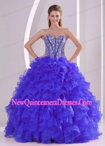 Beaded Blue Sweetheart Ruffles and Decorate Organza 2014 Quinceanera Dresses