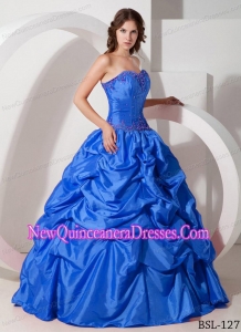 Beautiful Floor-length Taffeta Pick-ups and Beading Quinceanera Dress in Blue