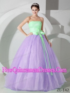 Lavender and Green Strapless Sash and Ruching 2013 Quinceanea Dress