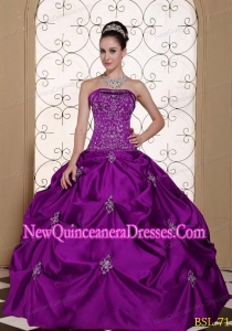 Modest Embroidery Taffeta Strapless 2013 Quinceanera Dress with Pick-ups