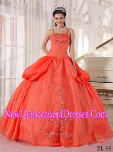 Rust Red Ball Gown Spaghetti Straps Floor-length Taffeta and Organza Appliques 2013 Quinceanera Dress