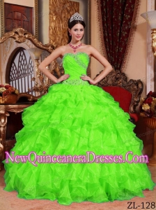Spring Green Ball Gown Sweetheart Organza Beading 2014 Quinceanera Dress