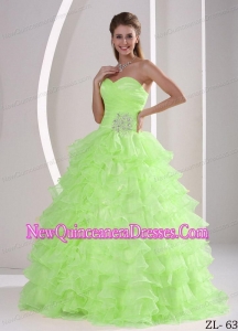Sweetheart Appliques and Ruching 2013 Quinceanera Dress with Ruffles