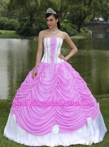 2014 Custom Made Quinceanera Dresses With Strapless Ball Gown Rose Pink and Pick-ups
