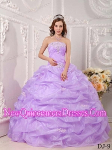 2014 Exclusive Ball Gown Strapless Organza Appliques Lavender Quinceanera Dress