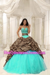 2014 Leopard and Organza Beading Decorate Sweetheart Neckline Quinceanera Dresses