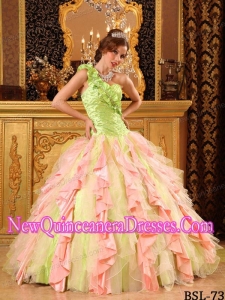 2014 Multi-Color Ball Gown Taffeta And Organza Beading And Ruffles Quinceanera Dress