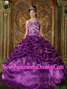 2014 Strap Floor-length Taffeta Beading Quinceanera Dress in Eggplant Purple