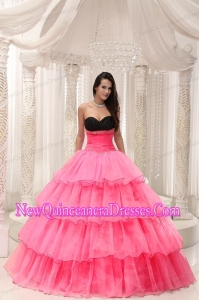 2014 Sweetheart Beaded and Layers Ball Gown Quinceanera Dress in Watermelon