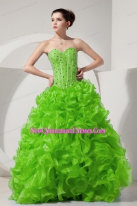 A-line Sweetheart Organza Beading 2014 Quinceanera Dresses in Spring Green