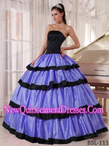 Ball Gown Strapless Taffeta Beautiful Quinceanera Dresses in Purple and Black