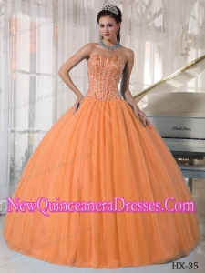 Ball Gown Sweetheart Floor-length Tulle Beading 2013 Quinceanera in Orange Red Dress