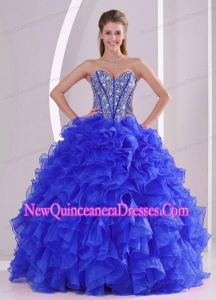 Beautiful 2014 Ball Gown Sweetheart Quinceanera Gowns with Ruffles and Beading in Blue