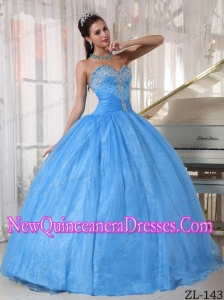 Beautiful Baby Blue Ball Gown Sweetheart Appliques Quinceanera Dress