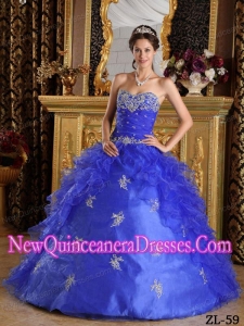 Blue Ball Gown Sweetheart Ruffles 2014 Organza Quinceanera Dress