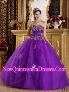 Eggplant Purple Ball Gown Sweetheart With Appliques Tulle 2014 Quinceanera Dress